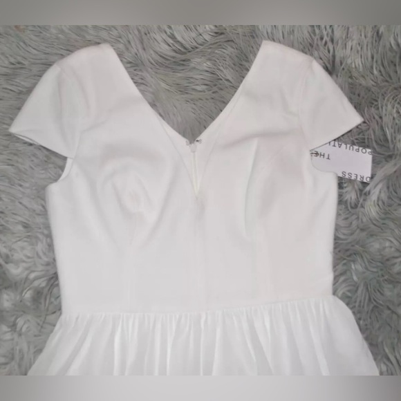 DRESS THE POPULATION Corey Chiffon Fit & Flare Off White Midi size L 12-14 NWT - Picture 6 of 6